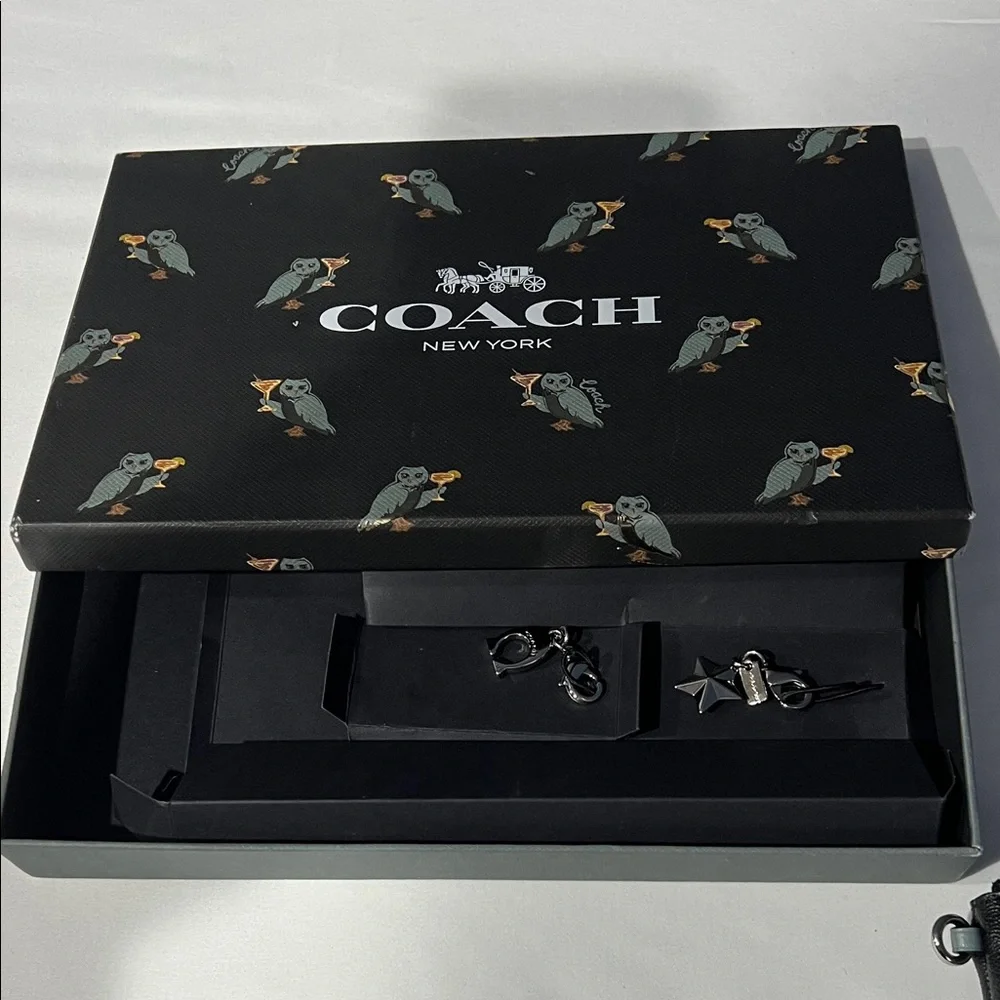 Coach Black Owl Cocktail Print Leather Wristlet - Picture 2 of 4